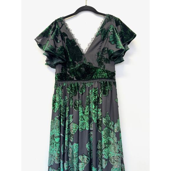 Marchesa Notte V-neck Velvet Burnout Lace Metallic Floral Maxi Dress Gown sz 6 - Picture 6 of 15